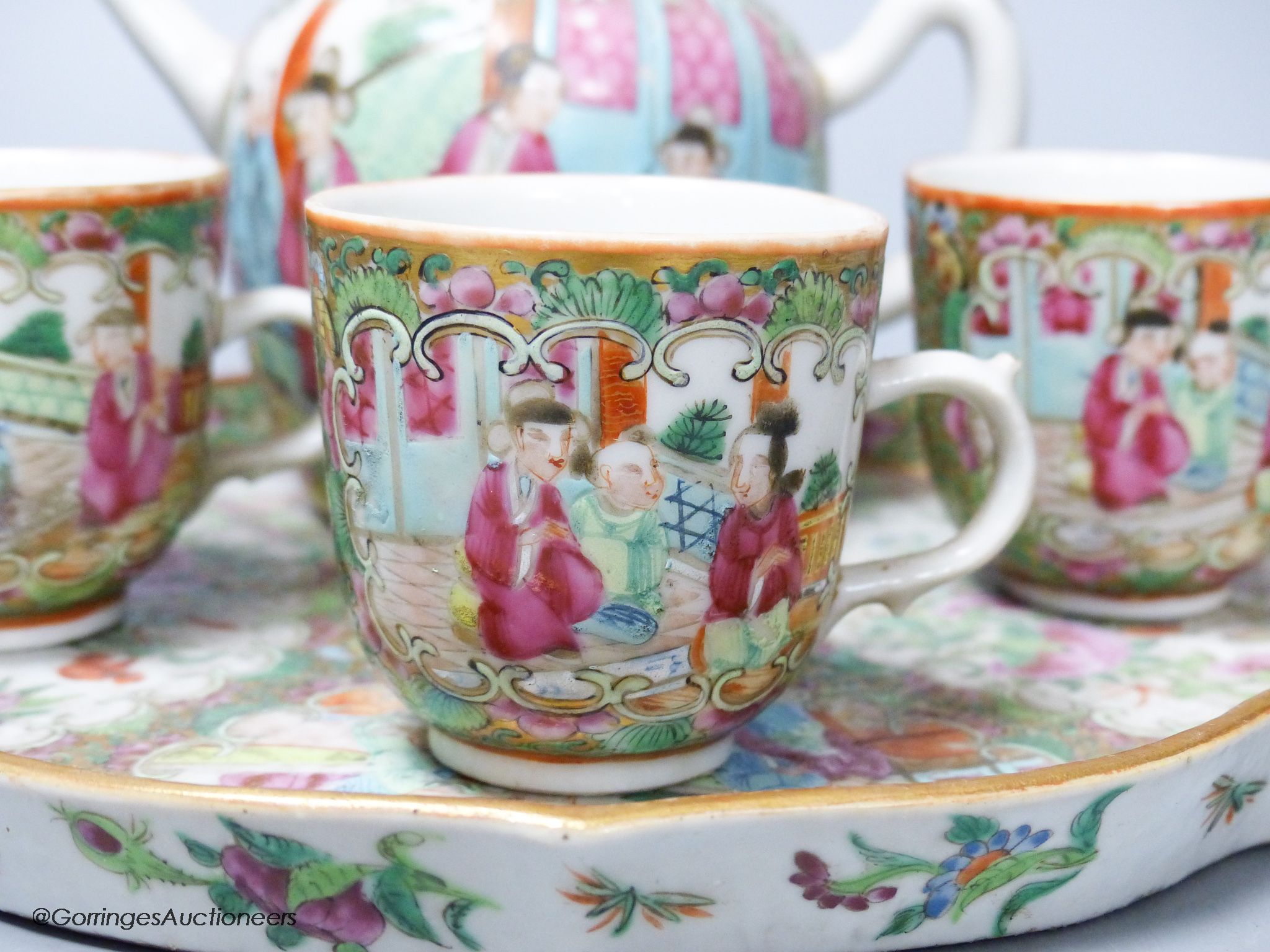 A 19th century Chinese famille rose five piece porcelain tea set